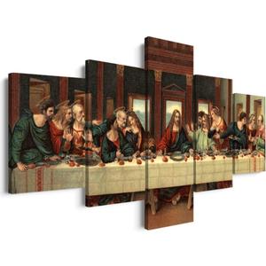 YOUHONG 5 Piece Last Supper Wall Art Christian Wall Decor Jesus Posters Leonardo Da Vinci Dining Room Decor The Last Supper Painting for Bedroom Living Room Decor (50''W x 24''H) (24.00" x 50.00", Style-01)