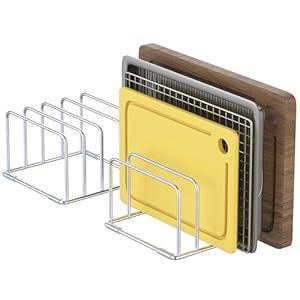 2Pack Cutting Board Organizer, Cutting Board Holder Stand, Stainless Steel Baking Sheet Holder, Cutting Board Storage Rack with 4 slots for Baking Sheet and Cookie Sheet,1.0+1.2 Inch Width Slots