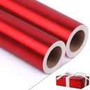 NESCCI Matte Metal Red Wrapping Paper, Solid Color Paper-2 Roll,17 Inches X 32.8 Feet Per Roll,Gift Wrapping Paper, Perfect for Wedding,Valentine's Day, Birthday,Baby Shower,DIY Bouquet