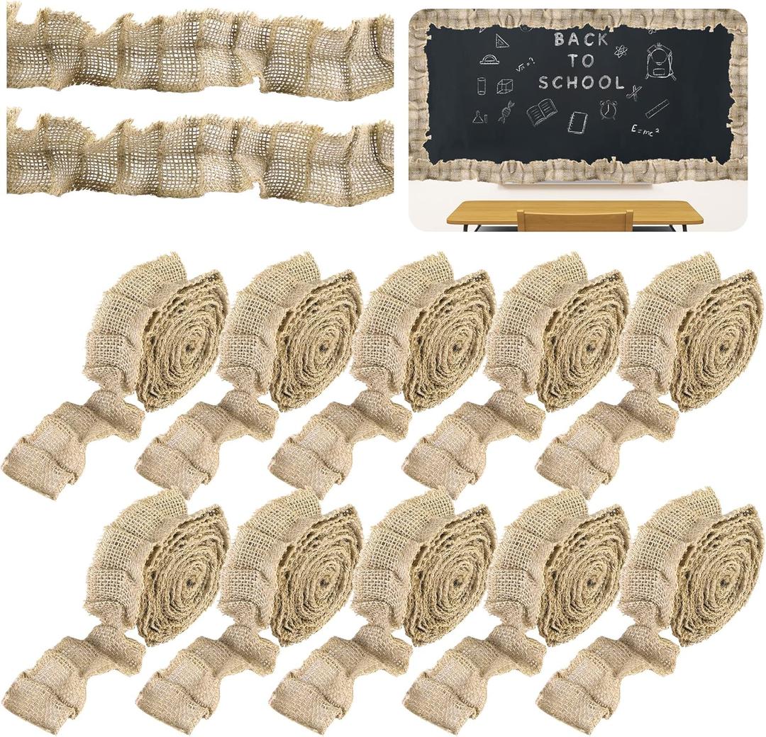 codree 10 Rolls Ruffled Bulletin Board Borders- 2" x 79.2" Burlap Bulletin Board Trim- DIY Ruffled Burlap Decorative Border Trims Crafts for School Classroom Office Farmhouse Decoration (Total 792")