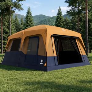 EVER ADVANCED 10 Person Camping Blackout Design Tent, Multi Room Tent for Family, Large Tents with Rainfly and Carry Bag, 2 Doors, Water-Resistant, 14ft x 10ft x 84in
