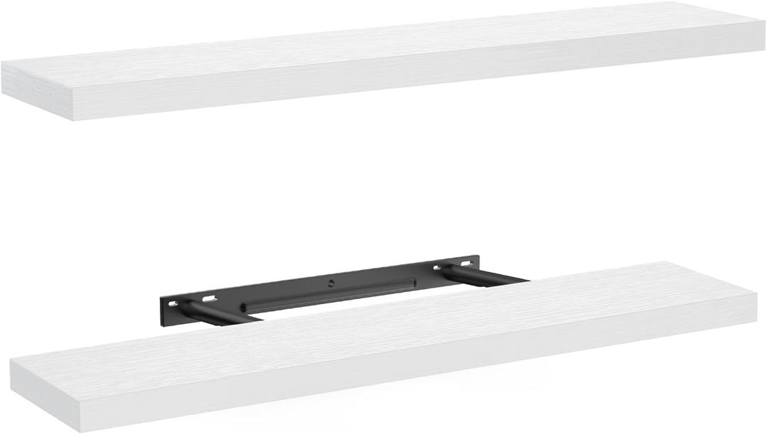AMADA HOMEFURNISHING Floating Shelves, 32 Large Wall Mounted Shelves for Bathroom, Bedroom, Living Room, Kitchen, Office, Hanging Shelf for Wall Dcor Storage, Set of 2, White