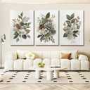 Azartslr Flower Canvas Wall Art, Farmhouse Rustic Blue Floral Art Prints For Living Room, Vintage Pink Bathroom Botancial Painting Poster, Yellow Plants Picture Kitchen Bedroom Decoration