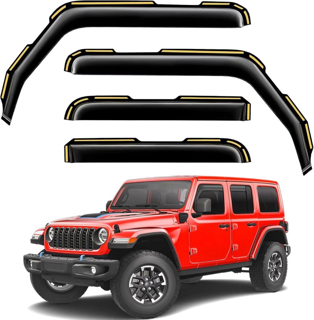 in-Channel Window Rain Guards Fit for Truck Jeep Wrangler JL 2018-2026 and Gladiator 2020-2026 Extra Durable Window Visors Window Deflectors Vent Visors Vent Shades Car Accessories-4 pcs