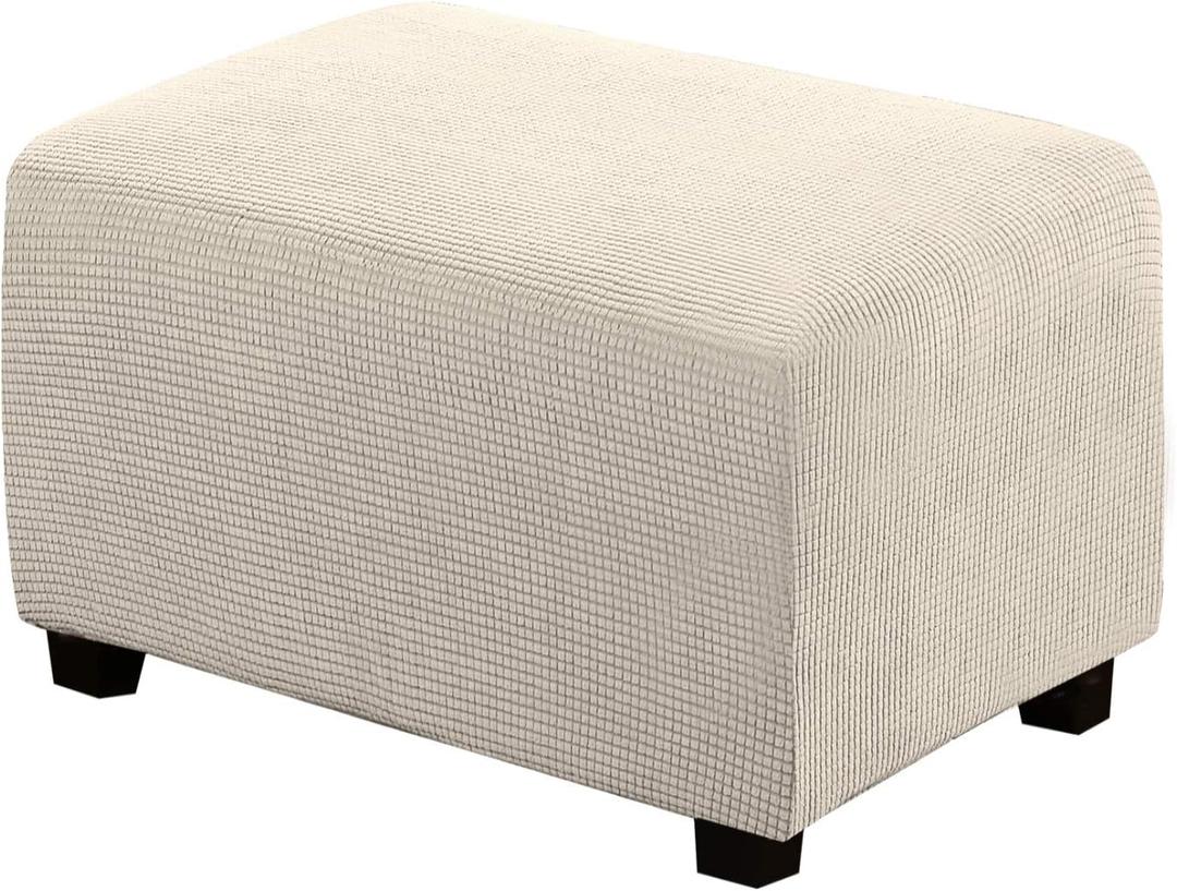 H.VERSAILTEX Ottoman Cover Slipcover Rectangle Fit Length 29'-34' Footrest Sofa Slipcovers Stool Cover Footstool Protector Covers Feature Stretch Thick Jacquard Fabric Removable Washable - Natural (Large)