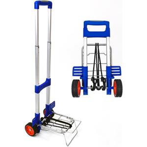 Small Folding Luggage Cart, Lightweight Aluminum Portable Hand Truck with 2 Elastic Straps & 2 Wheels, Adjustable Height for Travel, Moving, Office & Shopping, Easy to Store, 80 lbs Capacity