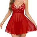 Lingerie For Women V Neck Babydoll Chicme Lace Trim Slit Nightgown Sexy Sleepwear Sexy Lingerie Dress Small (Wine Red)