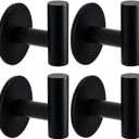 Self Adhesive Towel Hook Matte Black Coat Hook Brushed Nickel SUS304 Stainless Steel Heavy Duty Waterproof Towel Robe Clothes Hook Holder for Bathroom Kitchen Office Hotel Pool Wall Mounted Hook-4Pack