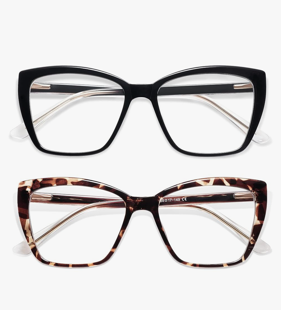 AMOMOMA Trendy TR90 Oversized Blue Light Reading Glasses Women,Stylish Square Cat Eye Glasses AM6031
Color: C1.black+c6.tortoise, +2.0