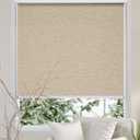 Persilux Free-Stop Cordless 100% Blackout Roller Shades for Indoor Windows, Natural Woven Fabric UV Protection Privacy Thermal Insulated Roller Window Shades for Home, Bedroom, Khaki 31" W x 72" H (Khaki (100% Blackout))