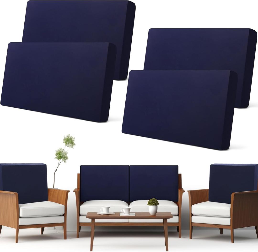 Newwiee Set of 4 Stretch Patio Cushion Covers Sofa Couch Seat Chair Slipcovers Waterproof Cushion Cover Replacement Furniture Protector for Pets Washable(Back Cover,Navy Blue)
