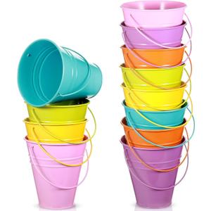 Sadnyy 12 Pack Metal Buckets with Handle, Galvanized Bucket 4.5 x 5 Inch Basket Bucket Party Supplies, Crafts for Christmas Halloween Candy Bars Vase Crafts(Multicolored)