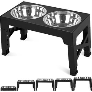 Niubya Elevated Dog Bowls with 2 Stainless Steel Dog Food Bowls, Raised Dog Bowl Adjusts to 5 Heights (3.15", 8.66", 9.84",11.02", 12.2") for Small Medium and Large Dogs