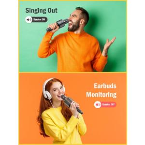 Wireless Bluetooth Karaoke Microphone, Built-in Loud Speaker for 10H Playback, Add Reverb/Duet Mode/Earbuds Monitoring, Portable Karaoke Machine for Entertainment & Singing Practice