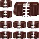 Football Print Tablecovers, Round Football Pattern Plastic Tablecloths Football Party Supplies for Birthday Party Sports Games Decoration, 84 x 84 Inch (9, Dark Brown, 84 x 84 Inch)