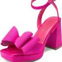 DREAM PAIRS Women's Platform Chunky Heels Fashion Bowknots High Block Square Toe Dress Sandals for Wedding Bridal Party (6.5, Hot Pink-satin)