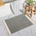Lahome Boho Bathroom Rugs, Small 2x3 Entry Rug Washable Front Door Bath Mat Woven Cotton Area Rug with Tassels, Farmhouse Non Shedding Lightweight Grey Throw Rug Low Pile Carpet for Kitchen
