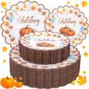 Supernal 60pcs Thanksgiving Plastic Plates Heavy Duty,Fancy Scalloped Plates with Fall Pumpkin and Autumn Maple Leaves, Include 30 Dessert Plate&Dinner Plastic Plate for Thanksgiving Party