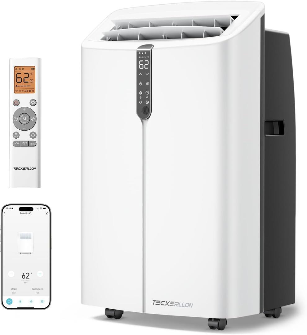 TECXERLLON 16,000 BTU Portable Air Conditioner with App & Remote Control, Cools up to 850 Sq. Ft., 4-in-1 Smart AC Unit with Dehumidifier, Fan, Sleep Mode, Self-Evaporating Design & Window Kit