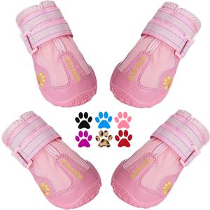 QUMY Dog Shoes for Large Dogs, Medium Dog Boots & Paw Protectors for Winter Snowy Day, Summer Hot Pavement, Waterproof in Rainy Weather, Outdoor Walking, Indoor Hardfloors Anti Slip Sole Pink 3 (Size 3: 2.0''x2.5''(W*L) (Pack of 4))