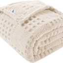 50x70 Inch Waffle Beige Throw Blanket -Fluffy Fleece, Neutral Tan Color, Cute & Aesthetic, Perfect for Sofa, Couch, Chair, Bed, Living Room & Bedroom, All-Season Use, Plush & Cozy Decorative Blanket