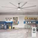 Outdoor Ceiling Fan with Remote: 100 Inch Large Fan - Industrial Ceiling Fan with Light for Patio Shop Garage Brushed Nickel Silver, 100 Inch With Light - 8 Blades