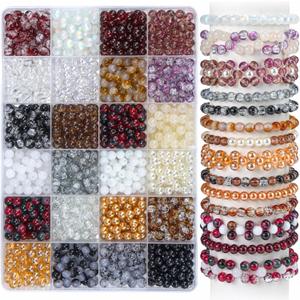 1200PCS 6mm Glass Beads Bracelet Making Kit, 24 Colors Assorted Black and White Gray Series Crystal Beads for Bracelet and Jewelry Making, Round Bracelets Beads for Friendship Bracelets DIY Crafts