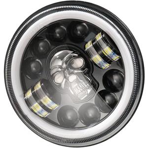 Gatuida Headlights Skull LED Headlight Motorcycle LED Motorcycle Light Mount Light Skull (17.60X17.60X6.60CM, Black)