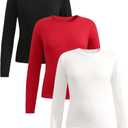 SOLY HUX Girl's Long Sleeve T-Shirts 3 Packs Basic Tops Crew Neck Fitted Tees Fall Clothes, Small, Red Black White