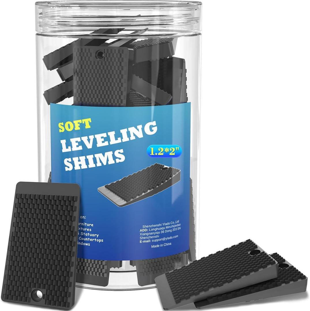 YARKOR Furniture Levelers, 80 Piece Jar, Plastic Shims for Leveling, Black Rubber Wedge for Table Toilet Refrigerator Piano, Small Shims for Home Improvement and Work (80pcs- Black)