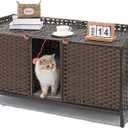 SETVSON Cat Litter Box Enclosure for 2 Cats, Hidden Litter Box Furniture with Mat, Large Rattan Cat House with Double Room and Door, 47.3 L x 19.7 W x 24 H, 2 S-Shaped Hooks for Living Room Brown