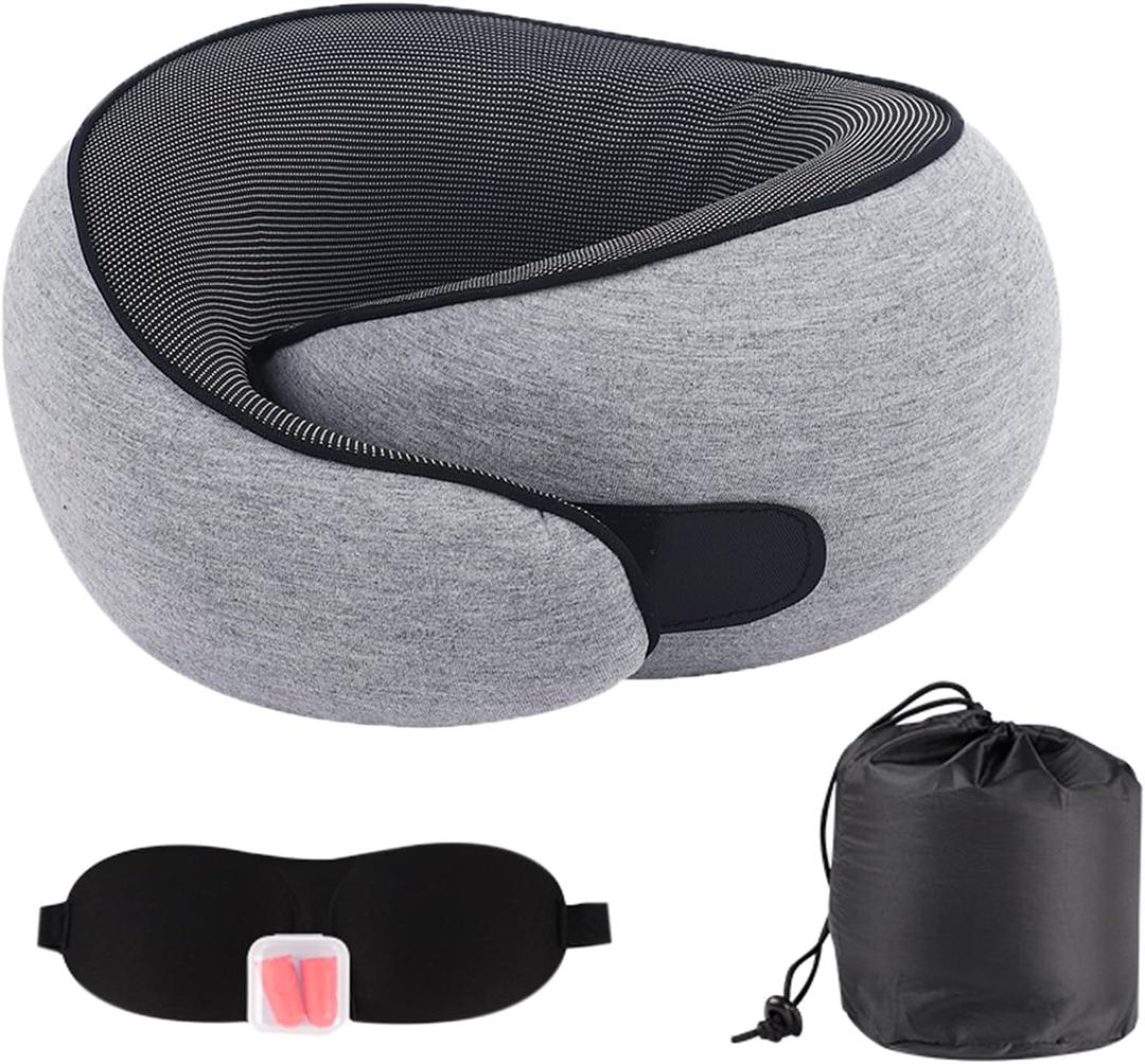 Airplane Travel Neck Pillow for Support Long Flight,Memory Foam Travel Pillow Compact Head Support with Pain Relief, Ergonomic Sleeping Pillow & Road Trips(Gray)