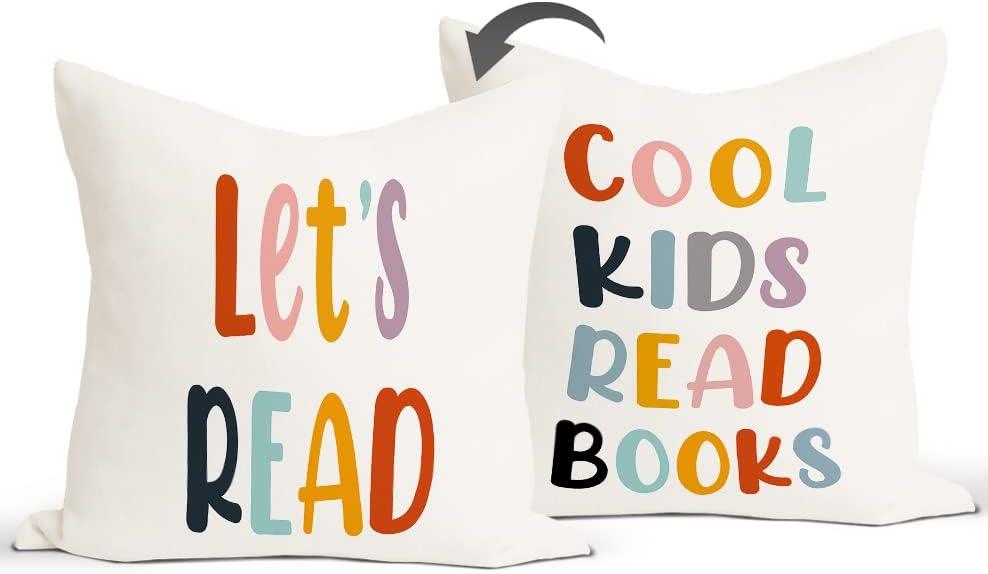 Rusenbao Classroom Reading Kids Decorative Pillows Covers for Bed 18x18, School Girl Style Classroom Decor, Toddler Reading Nook Nursery Decor Daycare for Couch Bedroom Book Corner Playroom (White)