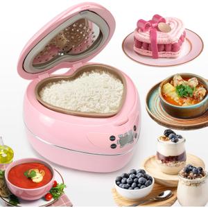 Peach Heart Shape Rice Cooker 8 Cup Cooked, 4 Cup Uncooked Rice, Multifunctional Pink Rice Cooker, 300w, with Preset Timer, 1.8L