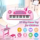 deAO Piano Keyboard Toys 37 Keys Toddler Piano Toy with Stool Microphone