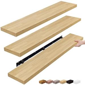 Sorbus Floating Shelves for Wall - 55 Inch Extra-Long Bathroom Shelves, Wall Decor for Bedroom, Kitchen, Living Room, Book Storage - Mounted Floating Shelf with Hidden Brackets (Maple Wood, 3 Pack)