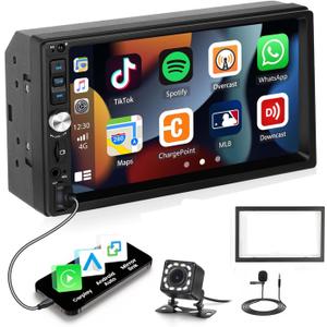 Double Din Car Stereo with Apple CarPlay Android Auto 7 Inch HD Touch Screen Bluetooth Car Radio Mirror Link FM Radio AUX/USB/TF Input, EQ SWC Car Audio Receiver with Backup Camera & Mic