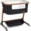 ANGELBLISS Electric Baby Bassinet Bedside Sleeper with Auto Rocking, Remote/Touch Control, 3 Timer Modes, 12 Sounds, 6 Heights, Storage & Wheels (Black) | Breathable Mesh, Full