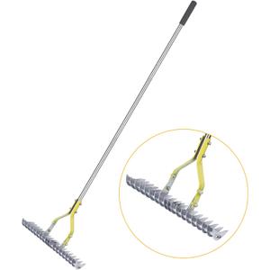 BARAYSTUS Thatch Rake Dethatcher - 15-Inch Wide Lawn Rake for Dead Grass Removal, Stainless Steel Adjustable Handle Garden Rake for Soil Loosening, Aeration & Thatching, 58.5-Inch Length