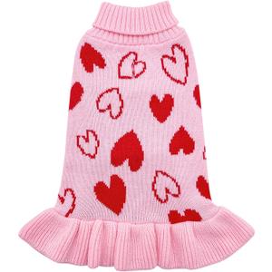 cyeollo Valentines Dog Sweater Dress, Warm Turtleneck Dog Sweaters for  Dogs Sweaters Girl, Soft Stretchy Knitted Pet Clothes with Leash Hole, Comfy Heart Print Doggie Coat, No Size Found