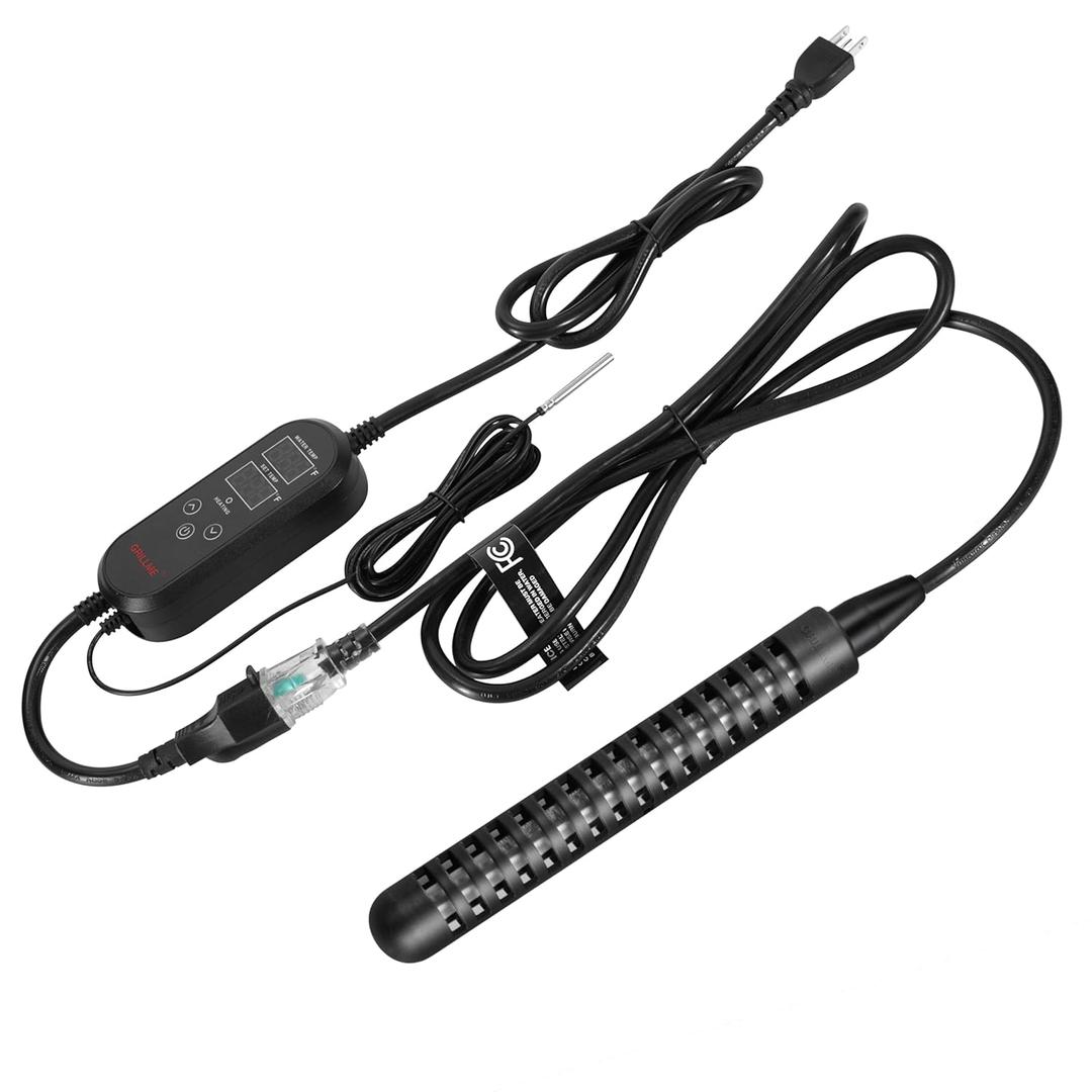 GRILLME 1500W Immersion Water Heater with Intelligent Temperature Controller,Fully Submersible Portable Electric Heater,5 Galons Bucket Heater,Corrosion Preventive 316L Shel,Easy and Convenient to Use