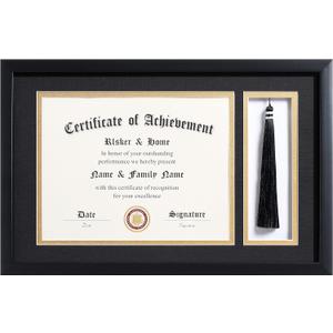 ELSKER&HOME 11x17 Diploma Frames with Tassel Holder for 8.5x11 Certificate Document Shadow Box, Matte Black Frame, Degree Double Mat, Black with Gold Rim