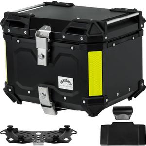 Motorcycle Top Case, 45L Aluminum Motorcycle Trunk, Tail Box Bag with Anti-Theft Lock System, Waterproof, Rustproof and Dustproof, Easy Installation with Universal Bracket, Black