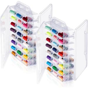 Mifoci 1 Pcs 46 Grids Sewing Organizer Double Sided Thread Box Storage Portable Clear Plastic Thread Holder for Embroidery Sewing Crafts Beads Embroidery Floss Small Toys