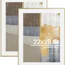 22x28 inch Metal Poster Frame - 22 x 28 Thin Aluminum Picture Frames Matted for 18x24 Photos, Artworks, Prints, Puzzle - High Definition Plexiglass - Vertical and Horizontal Display - Wall Hook Hanging Hardware Included - Gold, Set of 2