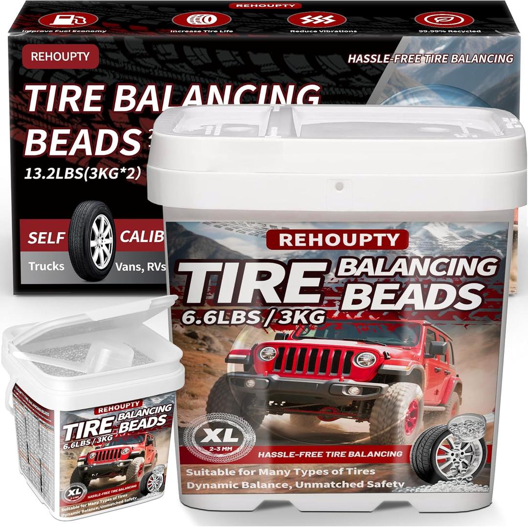 Tempered Glass Tire Balancing Beads 13.2LBS (3KG*2 Bulk Tub), Tire Balance Beads for Truck Tires, Trailers, Off-Road Vehicles & RVs - Heavy-Duty Wheel Balance Solution with Scoop Included