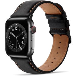 Tasikar Bands Compatible with Apple Watch Band 41mm 40mm 38mm Premium Genuine Leather Replacement Band Compatible with Apple Watch Series 8 7 (41mm) SE 6 5 4 (40mm) 3 2 1 (38mm) - Black
