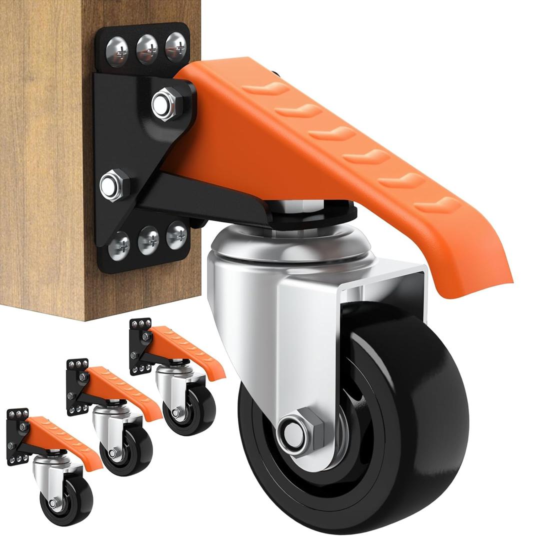 Ronlap Workbench Casters Wheels Kit 920 Lbs Capacity Retractable Casters Set of 4 Heavy Duty Side Mount 3" Lifting Caster Work Table Tool Bench Stepdown Castors Wheels 4 Pack