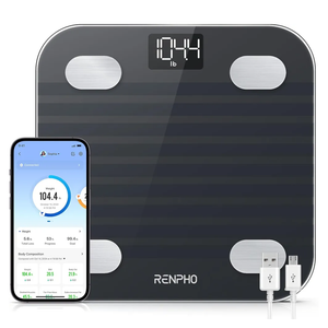 RENPHO Rechargeable Smart Scale for Body Weight, Electronic 13 Body Composition Monitors sync with App, Bluetooth Digital Bathroom Scales, Elis 1, Black, 396 lbs