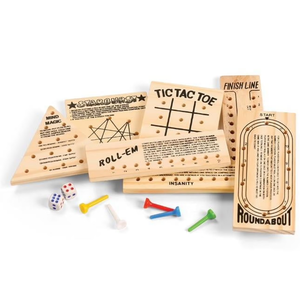 Zummy Pack of 7 Mini Wood Games with Dice and Pegs, Tic Tac Toe, Mind Magic